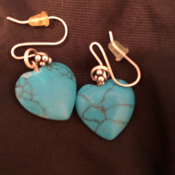 Barse cute turquoise heart drop dangle earrings - Picture 2 of 2
